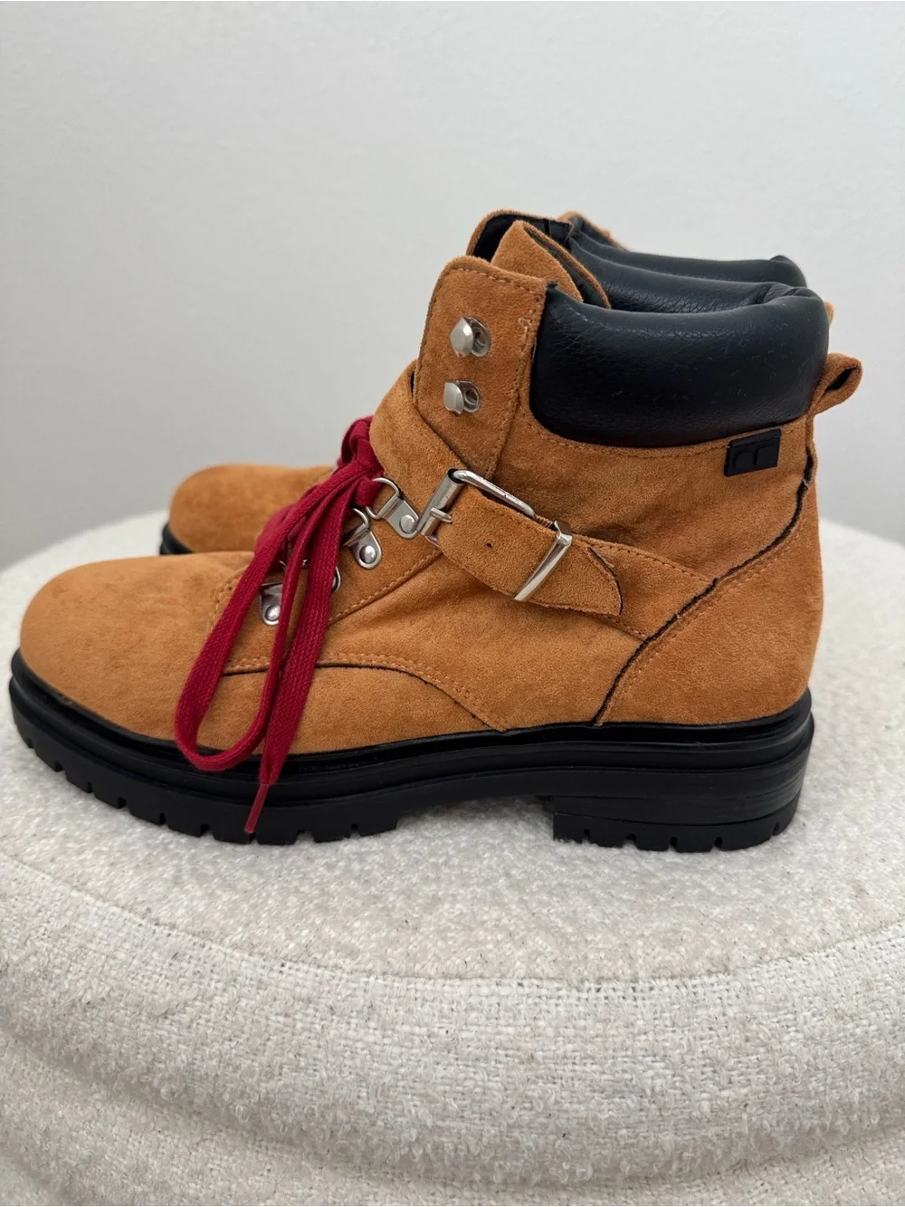 Women’s  Suede Tan Hiking/outdoor Boots with Red Laces-Like new condition